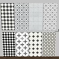Modern Black And White Floor Tiles With Multiple Intricate Pattern Styles 3d model