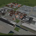 School Building Complex With Circular Dome Red Brick Walls Archways And Courtyard 3d model