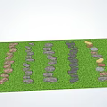 Stepping Stones on Green Grass with Various Colored Stones and Patterns