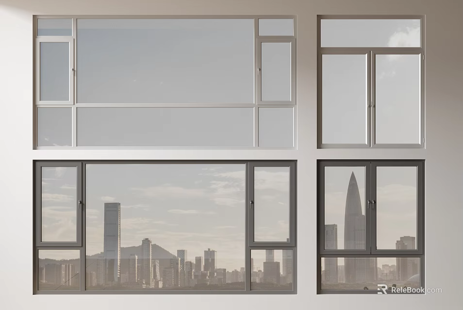 Modern Aluminum Casement Windows With Double Glazed Panels For City View Residential Buildings 3d model 