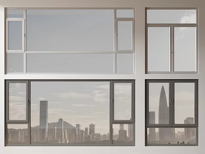 Modern Aluminum Casement Windows With Double Glazed Panels For City View Residential Buildings 3d model