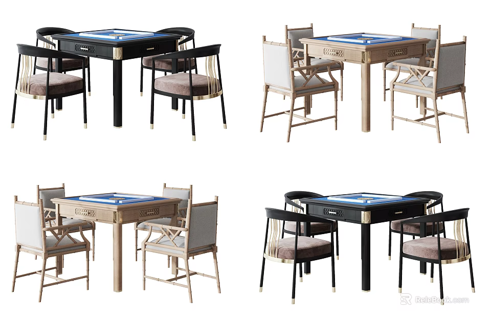 Stylish Entertainment Table Designs With Upholstered Chairs In Black And Beige 3d model 