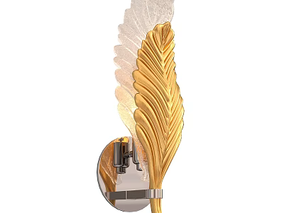 Golden Feather Design Wall Lamp With Transparent Glass And Metal Bracket 3d model