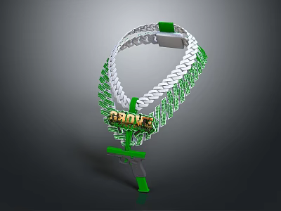 Fashionable Green And White Chain Necklace With Cross Pendant And Decorative GRIME Lettering 3d model