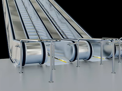 Stainless Steel Modern Escalator Featuring Moving Steps Safety Handrails And Metal Railings 3d model