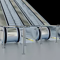 Stainless Steel Modern Escalator Featuring Moving Steps Safety Handrails And Metal Railings