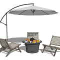 Woven Outdoor Chairs With Round Table And Large Umbrella For Patio Leisure