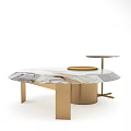 Modern Round Coffee Table With Marble Top And Gold Metal Side Table 3d model