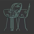 Turquoise Iron Outdoor Chairs with Curved Scroll Design for Garden Patio