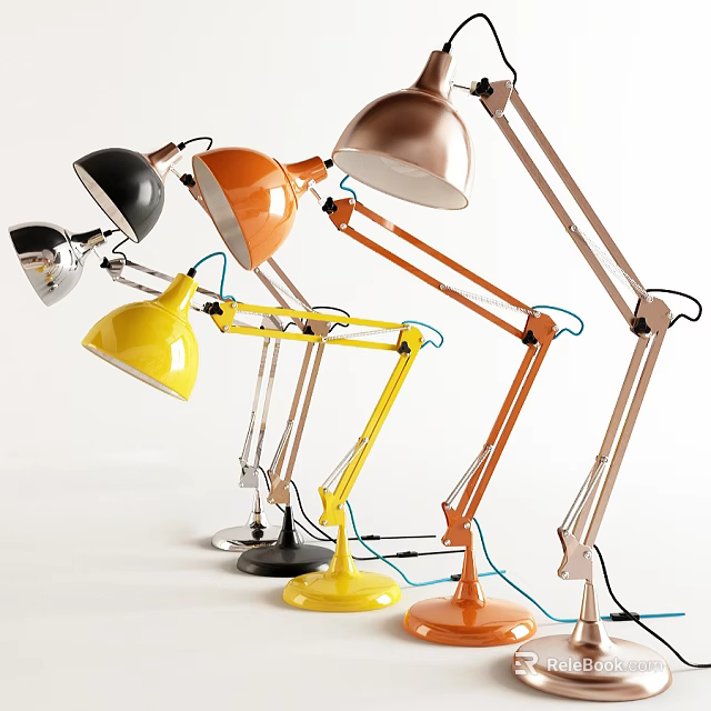 Modern Colorful Table Lamps With Adjustable Arms And Stylish Metal Bases 3d model 