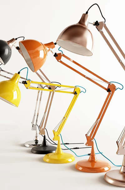 Modern Colorful Table Lamps With Adjustable Arms And Stylish Metal Bases 3d model