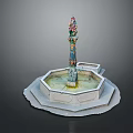 Ornate Decorative Fountain With Colorful Column Intricate Carvings And Octagonal Base