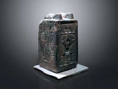 Ancient Stone Carved Structure Featuring Hieroglyphic Symbols And Relief Designs On Base 3d model