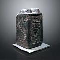 Ancient Stone Carved Structure Featuring Hieroglyphic Symbols And Relief Designs On Base 3d model
