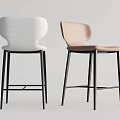 Modern Style Bar Stools With White and Beige Seats Black Metal Legs and Curved Backrests