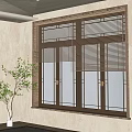 Traditional Lattice Window With Wooden Frame Water View And Indoor Plant Scene