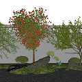 Landscape tree orange tree apple tree pomegranate tree stone terrain courtyard sketch 3d model