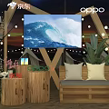 JD OPPO Outdoor Night Setup With String Lights Palm Trees And Screen