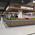 Modern Supermarket Grocery Interior With Fresh Tofu Pork Stalls And Produce Sections