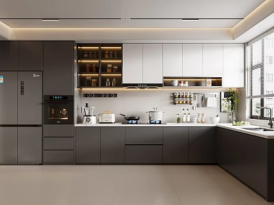 Modern Kitchen Interior Design With Dark Light Cabinets Island Counter And Appliances 3d model