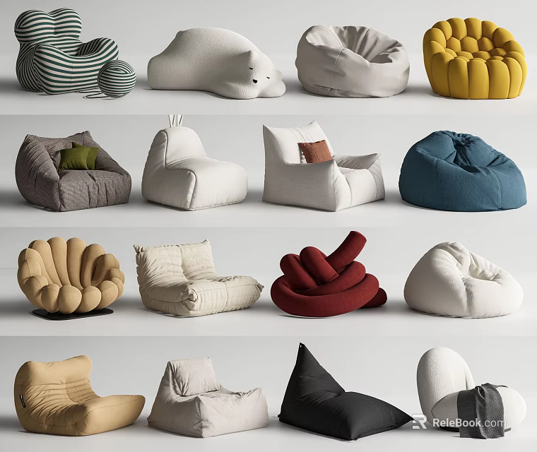 Bean Bag Chair With Various Styles And Colorful Options For Modern Home Decor 3d model 