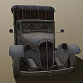 Vintage Old Truck With Wooden Cargo Bed And Farmer Leading Cow Nearby