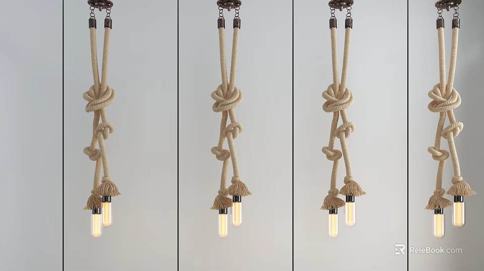 Woven Jute Rope Pendant Lights With Knotted Design For Home Decor 3d model 