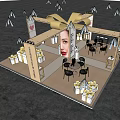 Cosmetic Exhibition Booth With Golden Decoration Gift Boxes And Female Face