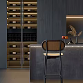 Modern Living Room Interior With Sofa Rug Coffee Table Bar Counter And Stone Wall