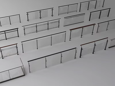 Various Modern Fence Designs With Glass Panels And Metal Frames 3d model