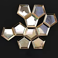Hexagonal Gold Framed Mirrors Arranged In Honeycomb Pattern On Black Background 3d model