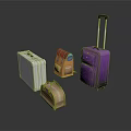 Colorful Travel Luggage Collection With Purple Rolling Suitcase Silver Handbag And Brown Backpack
