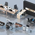 Modern Office Desks With Multiple Designs Computer Monitors Office Chairs And Storage Units 3d model