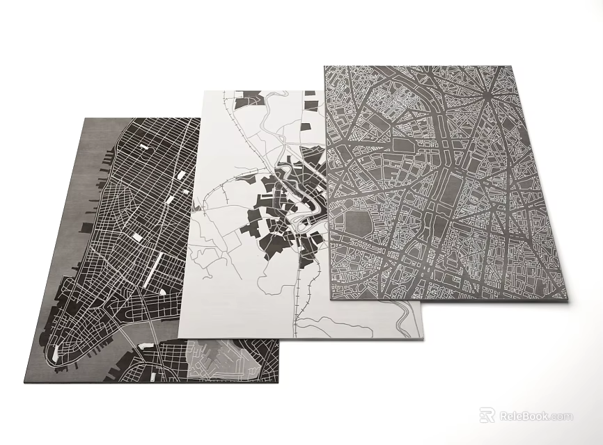 Modern Square Rug with Detailed City Map Pattern and Clear Design Elements 3d model 