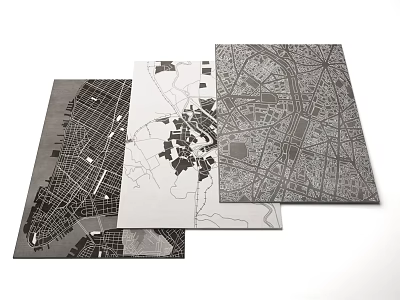 Modern Square Rug with Detailed City Map Pattern and Clear Design Elements 3d model