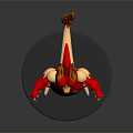 Fierce Red And Yellow Animal Character With Horns And Claws 3D Model In Standing Pose