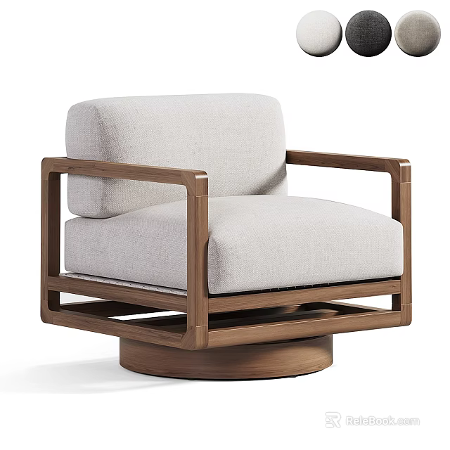 Contemporary Light Gray Fabric Sofa Coffee Table Set with Wooden Frame Swivel Base Design 3d model 