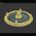 Elegant Round Garden Fountain With Central Globe And Decorative Stone Statues