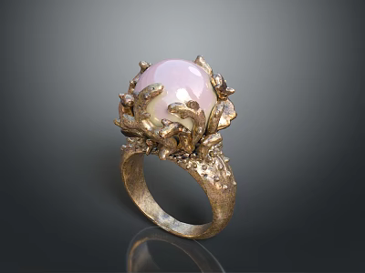 Unique Elegant Decorative Ring With Pink Gemstone And Intricate Metallic Patterns 3d model