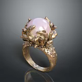 Unique Elegant Decorative Ring With Pink Gemstone And Intricate Metallic Patterns