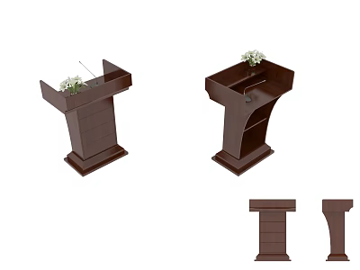 Dark Brown Wooden Podium With Flower Arrangement And Multiple Angle Views 3d model