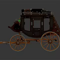 Vintage Maroon Carriage With Orange Wheels And Roof Luggage Trunk Design