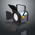 Professional Stage Spotlight With Black Barn Doors Silver Body And Yellow Control Knob Handle