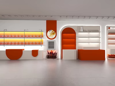 Modern Display Cabinets and Shelves with White Orange Design and Plant Accent Decor 3d model