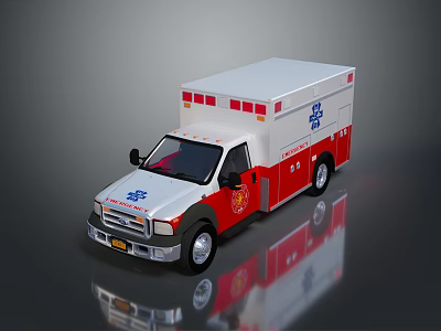 White and Red Ambulance Emergency Vehicle with Medical Symbol and Red Lights 3d model