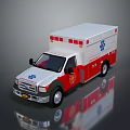 White and Red Ambulance Emergency Vehicle with Medical Symbol and Red Lights