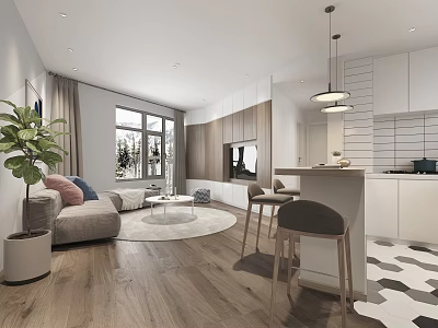 Modern Living Room Interior With Sofa TV Indoor Plant And Open Concept Design 3d model