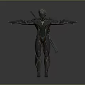Detailed Sci Fi Game Movie Character In Mechanical Armor With Backpack Sword Arms Outstretched Pose