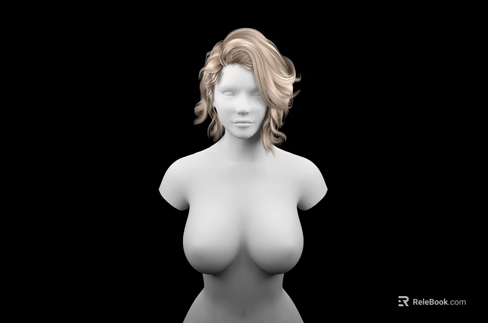 3D Female Game and Movie Character With Blonde Curly Hair Featureless Face Upper Body 3d model 