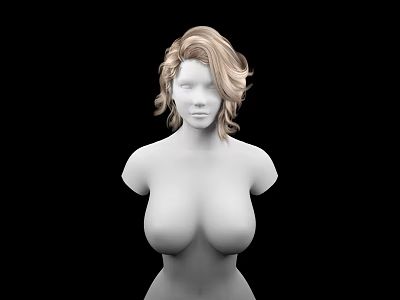 3D Female Game and Movie Character With Blonde Curly Hair Featureless Face Upper Body 3d model